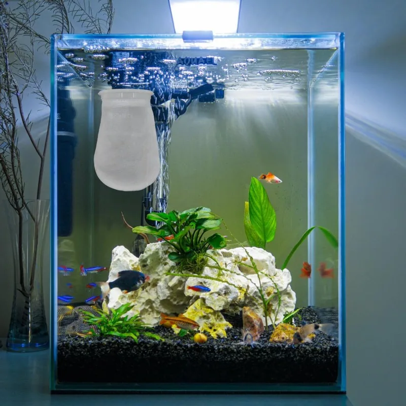 Multifunction Water Purifier Nylon Filter Sump Bag Aquarium Filter Sock Bag with Frame Reusable Fish Tank Filtration Accessories