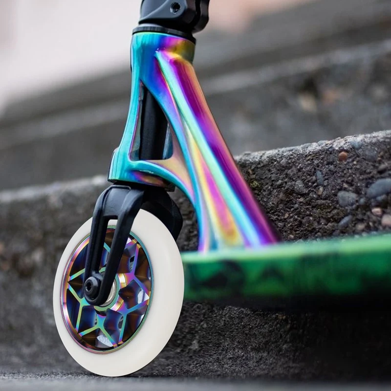 2 Pcs Scooter Accessories 110Mm Scooter Wheels Colorful Pu Wheels Thick Stunt Car Wheels With Bearings