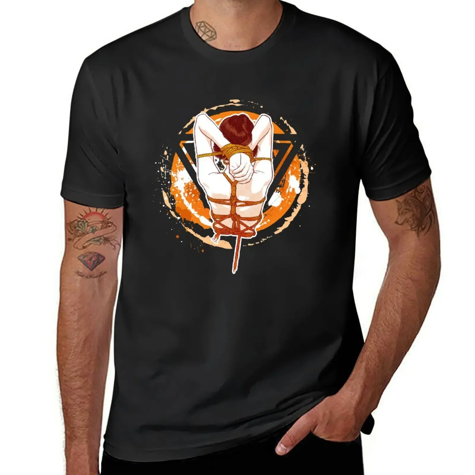 Camiseta de algodón con ilustraciones de Shibari, camiseta con arte de cuerda, camisetas de anime de secado rápido para hombres con gráficos