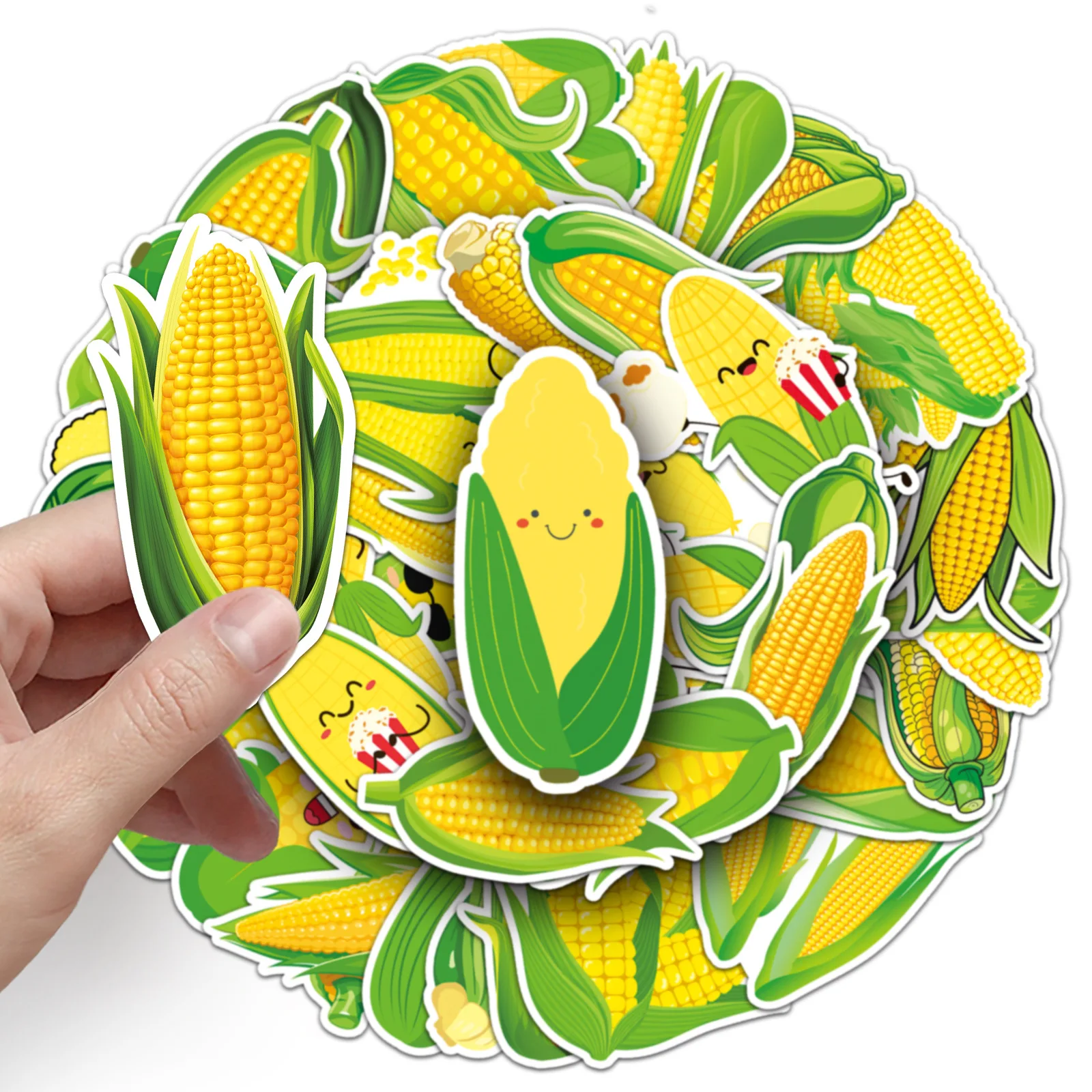 50PCS Cartoon Corn Graffiti Sticker for Notebook Luggage  Phone Food Packaging Decoration Healthy Coarse Grains DIY Puzzle Games