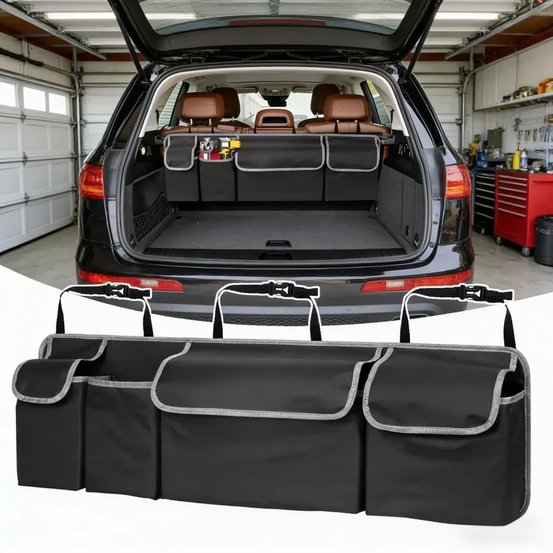 

Органайзер для автомобильного сиденья с 4 карманами и 3 крышками, прочный нейлоновый, складной, многофункциональный, для внедорожников, грузовиков, фургонов, инструментов и аксессуаров для автомобилей