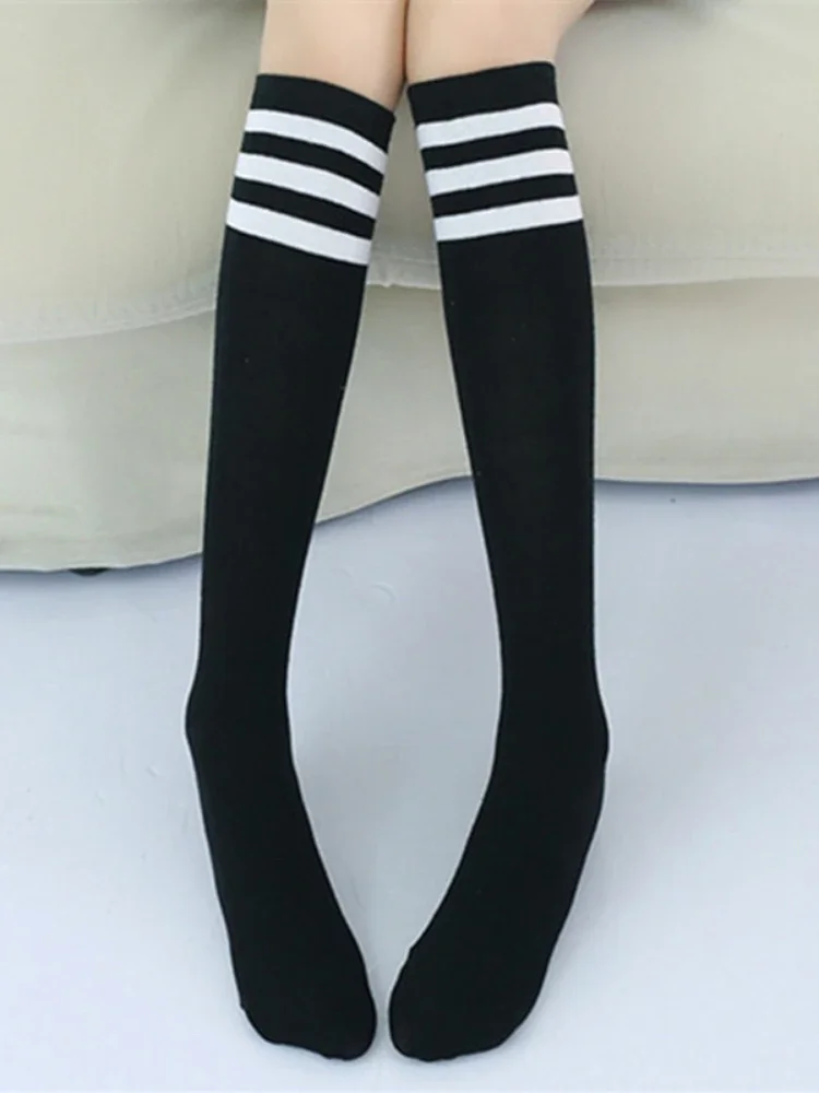 Stripes Cotton Knee High Socks Football Soccer Sports White Knee-highs Mid-Calf Sock Students Kids Baby Girls Boys 1 To 10 Years