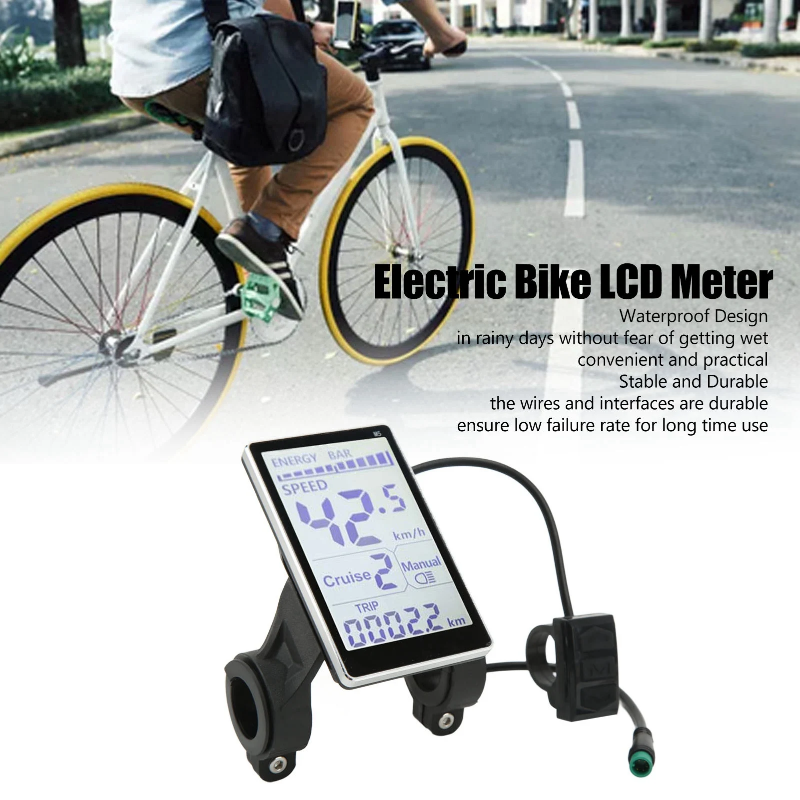 Scooter LCD Panel Screen ABS Easy To Install Electric Bike LCD Display Waterproof 5 Pin for 31.8mm 22.2mm Handlebars