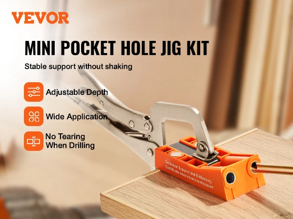 SucceBuy 56 Pcs Pocket Hole Jig Mini Jig Pocket Hole System with 9" C-clamp Step Drill Wrench Drill Stop Ring Square Drive Bit