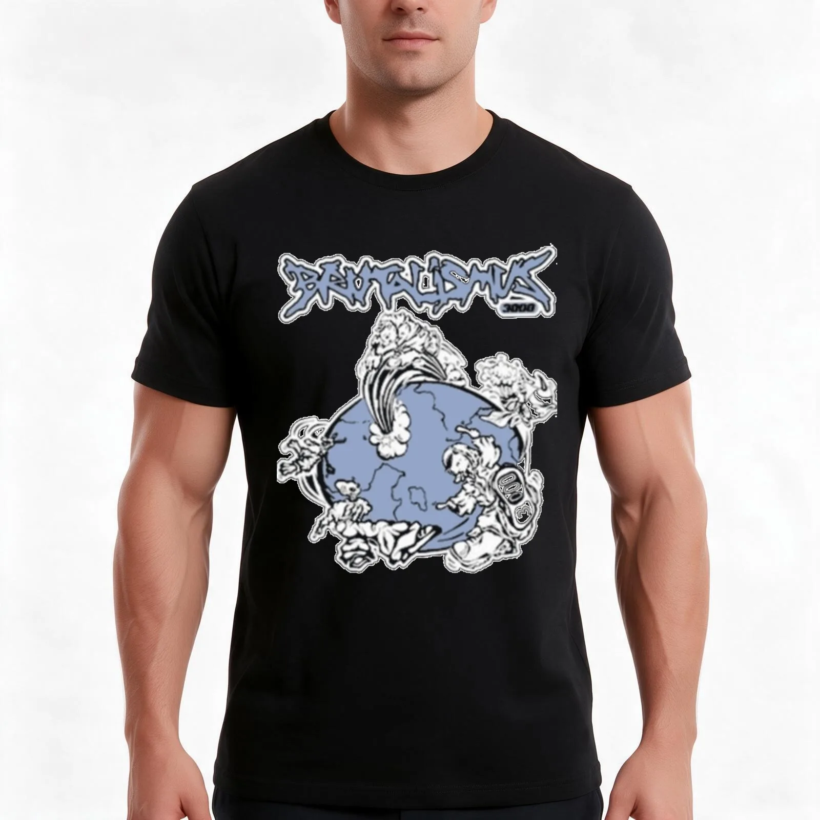 Brutalism 3000 1 T-Shirt, Summer Casual Cotton Tee, Oversized Streetwear Tops, Vintage Graphic Print, Loose Fit Short Sleeve