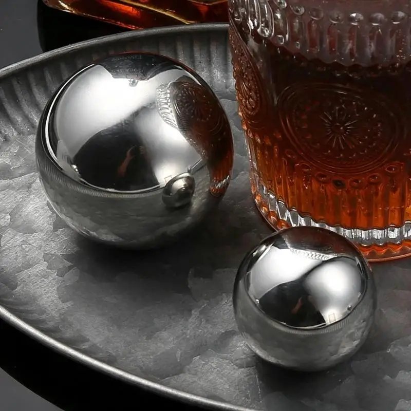 38/55MM Reusable Round Stainless Steel Ice Cubes Cooling Metal Ice Balls Set Wine Beer Cooler Stones Party Bar Tool Accessories