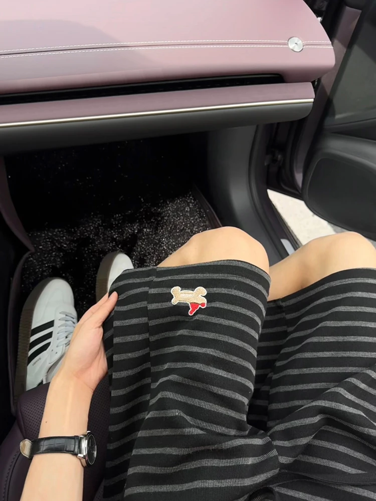 

Мужские рта в полоску в американском стиле ретро, летняя уличная одежда, подростковые спортивные брюки, повседневные брюки длиной до колена с пятью точками