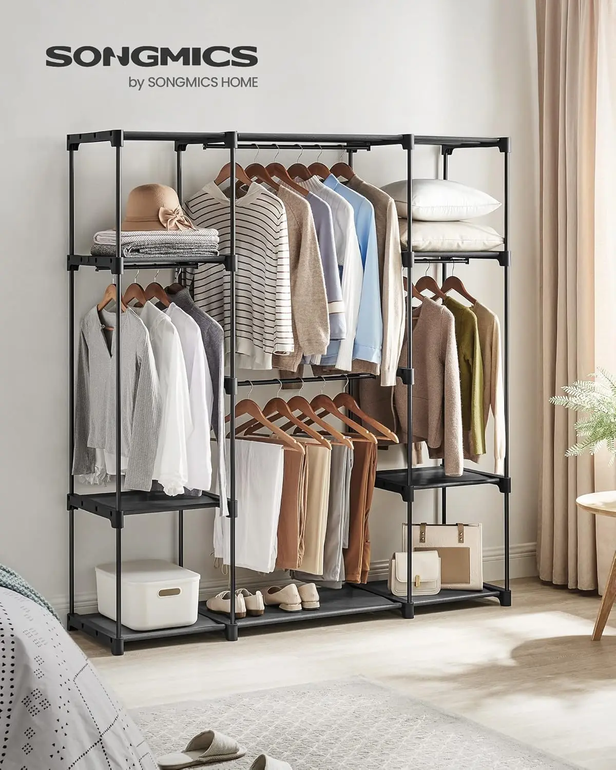 gmics Portable Closet, Freestanding Closet Organizer, Clothes Rack With Shelves, Hanging Rods, Storage Organizer, For