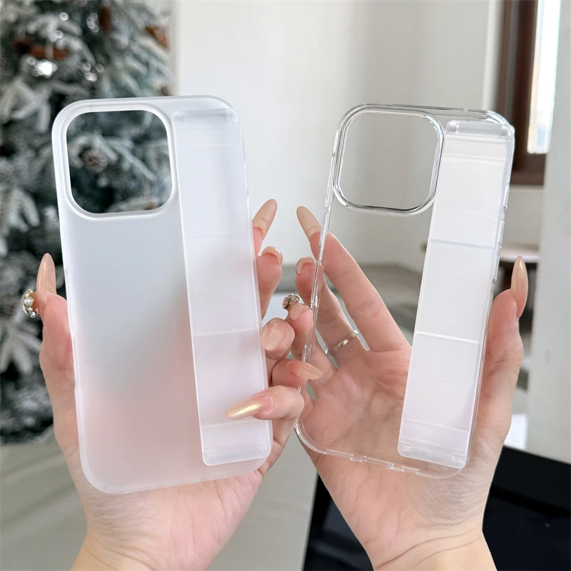 Luxury Soft Silicone Wrist Strap Hard PC Phone Case For iPhone 16 15 14 Plus 13 12 Pro Max 11 Ultra Thin Matte Shockproof Cover