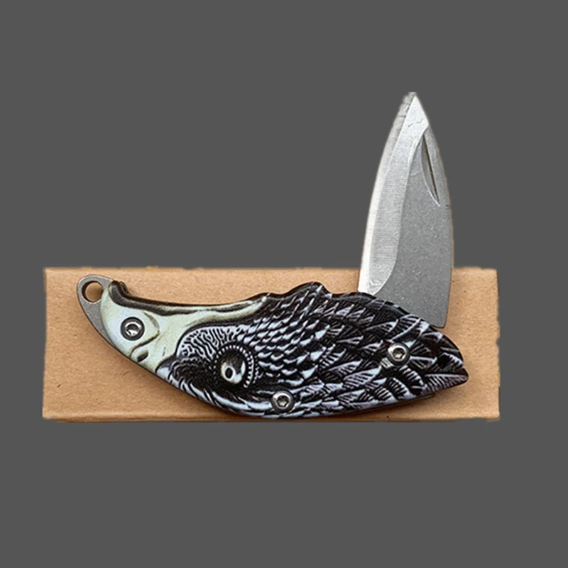 Eagle Head Folding Knife, 3D Engraved Stainless Steel Bottle Opener Keychain Knife, Mini EDC Pocket Tool for Outdoor Camping Gif