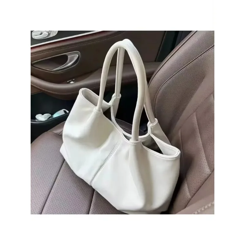 Sac fourre-tout en cuir PU souple sous les bras pour femme, sac d'école simple, grande capacité, sac à main complet pour étudiant, initié blanc, 2023