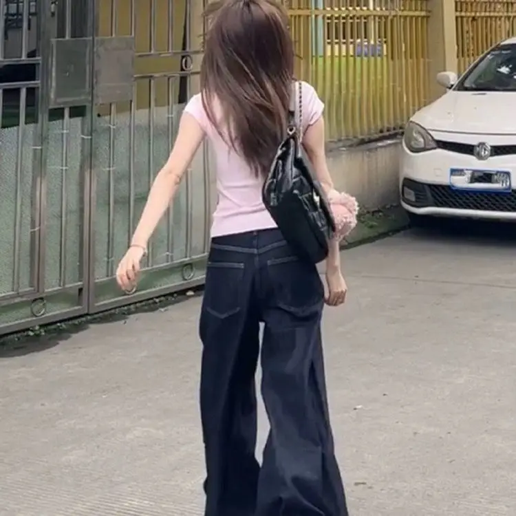 

Autumn Clothes Korea Ladies Wide Blue Jeans Women'S Clothing Plus Size Quality Texture Material Feel Female Denim Fashion