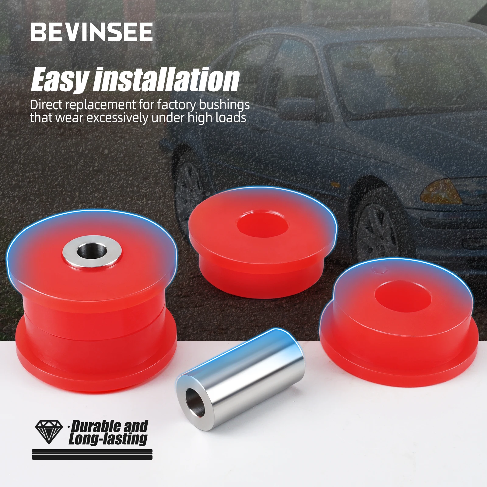 Buchas do braço traseiro de poliuretano BEVINSEE para BMW E36 E46 X3 E83 318 323 325 328 M3, substituição 33326770786 33321097009