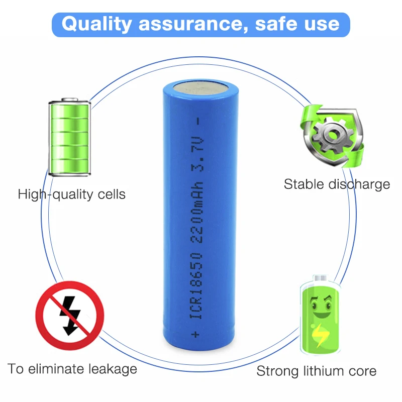 ICR18650 3.7V 2200mAh Li Ion 18650 Rechargeable Battery for Flashlight Headlight Lithium Power Electronic Devices Toys