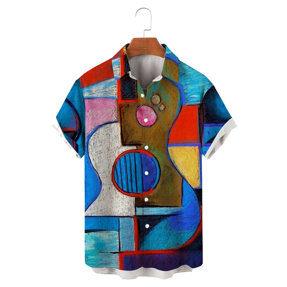 HXFashion Men Shirts Jazz Art Graffiti Splicing Casual Shirts 3D Graphic Streetshirts Beach Shirt Streetwear Ropa Hombre