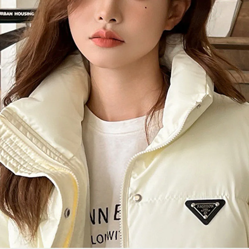 Hiver ample solide chaud manteaux femmes décontracté épaissir fermeture éclair col montant court vers le bas manteau femme Chic rue coton rembourré vêtements d'extérieur