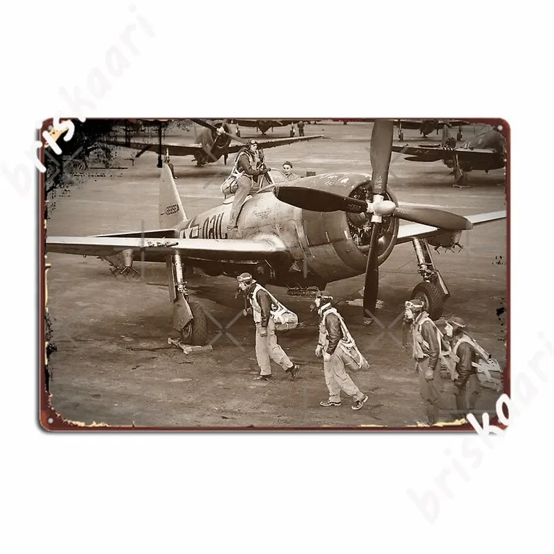 Fighter Pilots And P 47 Thunderbolts Metal Sign Wall Wall Decor Club Home Personalized Tin Sign Poster
