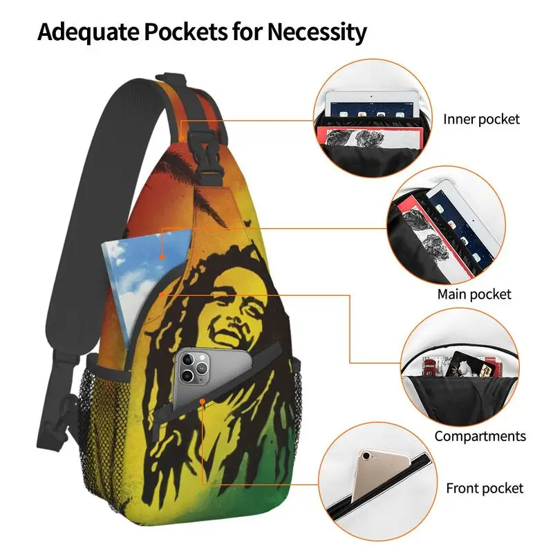 Mochila masculina crossbody sling, bolsa de ombro personalizada para ciclismo, mochila de acampamento, Kingston Reggae Rock Bob Marley