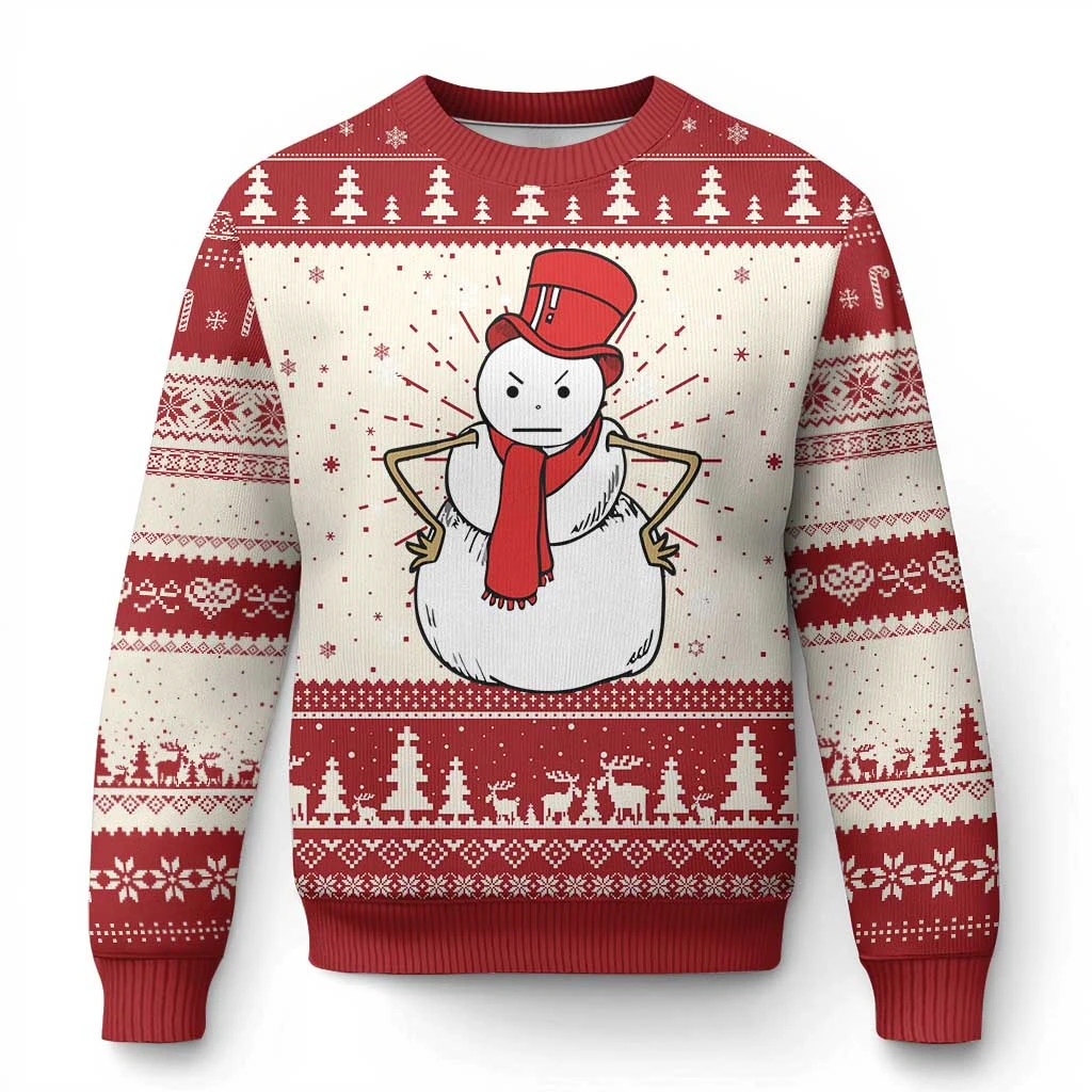 2026 Angry Snowman Winter Christmas Ugly Sweater Funny Design Printed Women's Casual Long Sleeve Harajuku Funky Streetwear