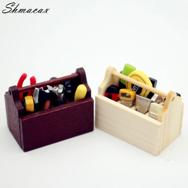 1Set 1:12 Dollhouse Miniature Toolbox Handmade Tools Sets Model Furniture Accessories For Doll House Decor Toys Decorative Props