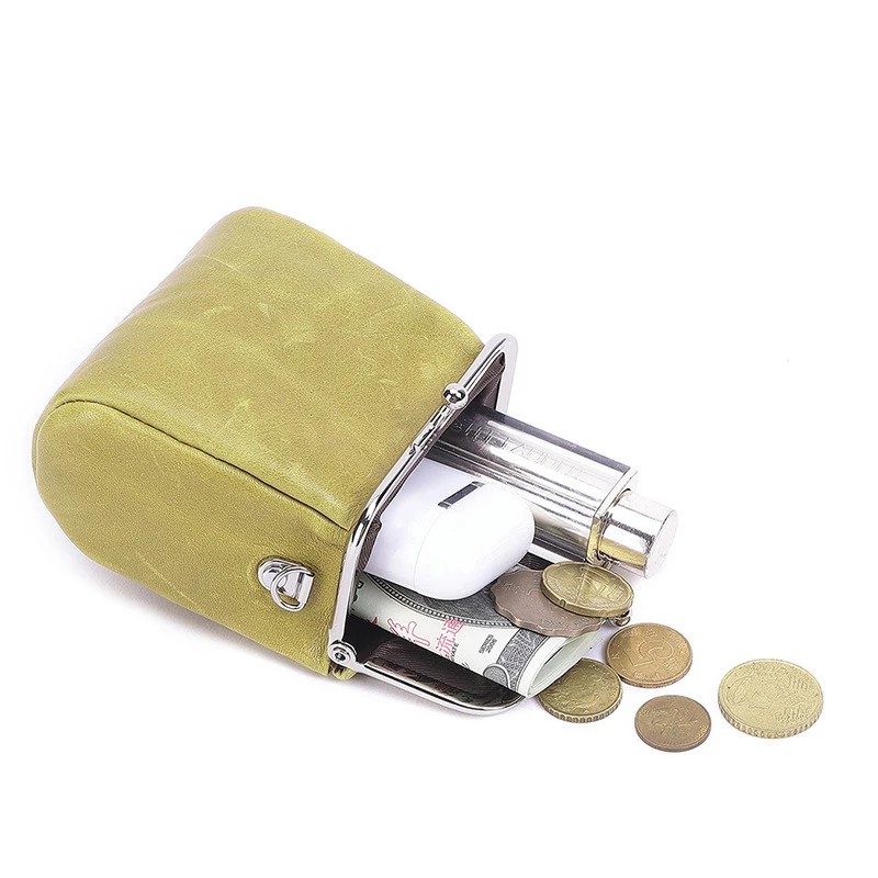 Retro Square Women Coin Purses Genuine Leather Hasp Small Wallet with Chain Key Lipstick Card Holder Female Clutch Shoulder Bag