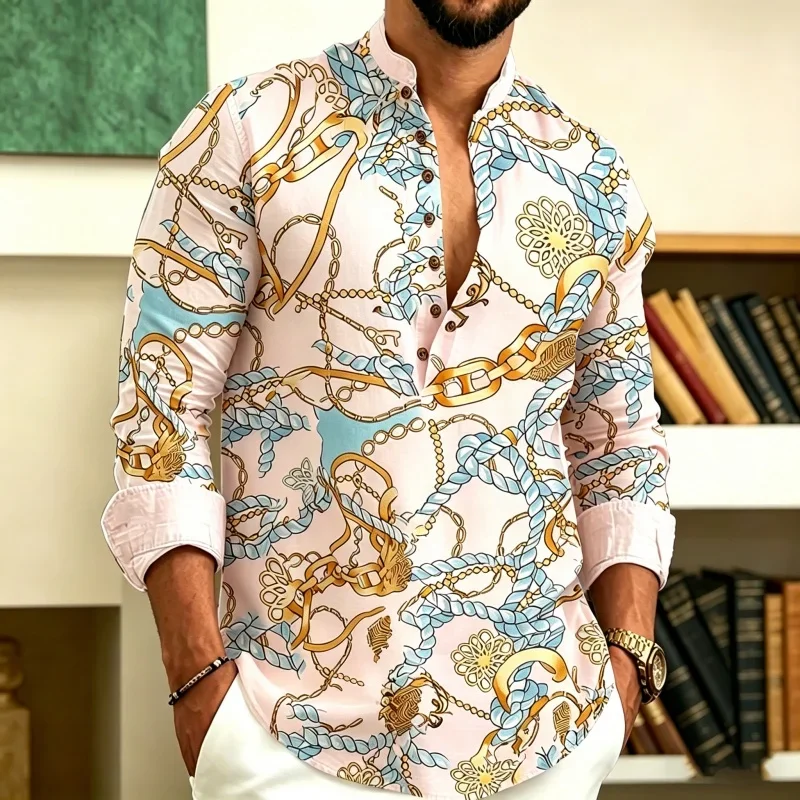 New Men's Printed Long-Sleeve Shirt Casual Menswear view 3