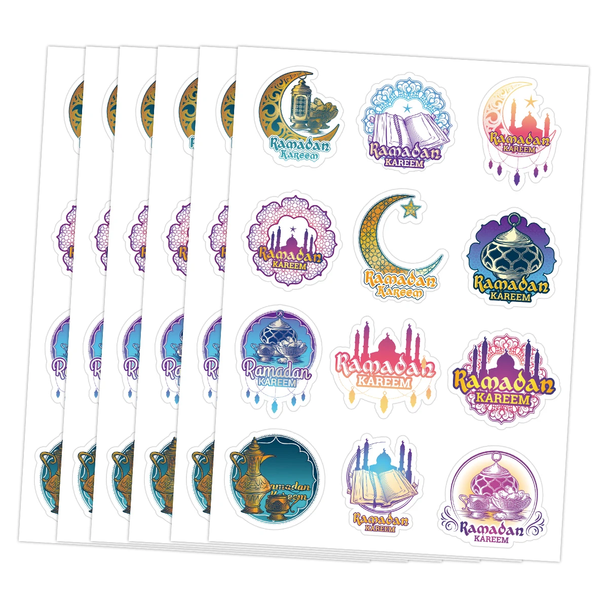 96 stks/set Eid Mubarak Stickers Moslim Maan Tempel Sticker voor Ramadan Kareem Al Adha Party Decoratie DIY Geschenken Wikkelen Supply