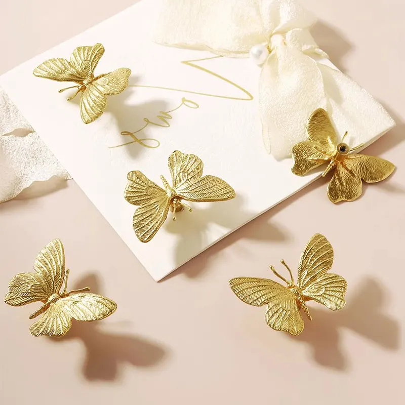 Gold Butterfly Brass Cabinet Handles Decor Elegant Wardrobe Dresser Pulls for Children's Room Copper Creative Furniture Hardware