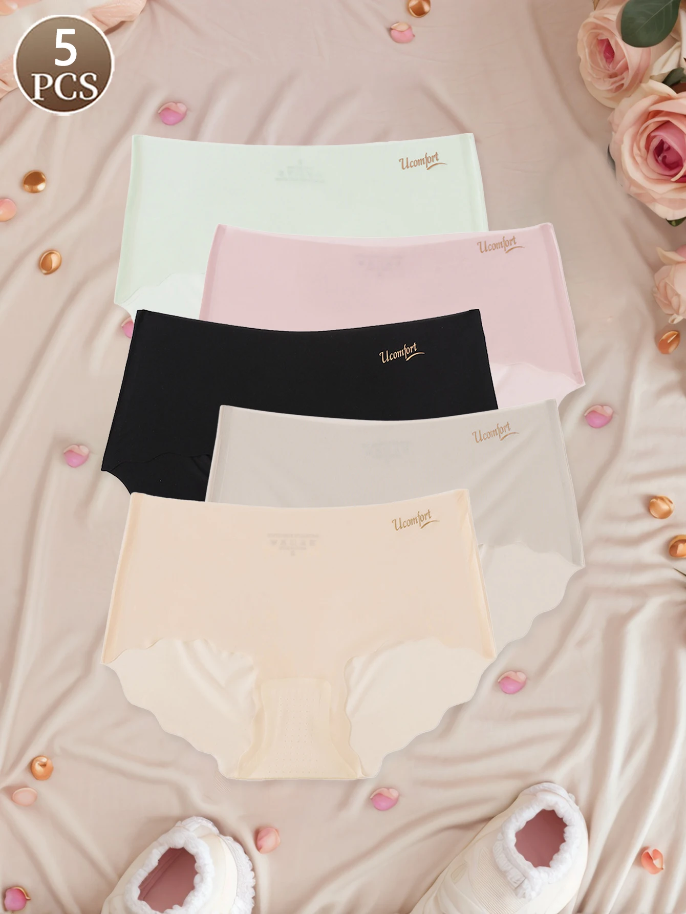 

Бесшовное женское нижнее белье из ледяного шелка, 5 шт., средняя посадка, хлопковая промежность, тонкие стильные, дышащие женские трусы