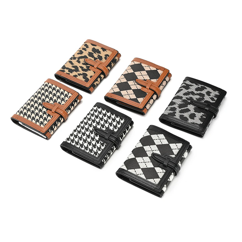 

Vintage Foldable Coin Purse Small Wallet Women Short Simple Houndstooth Buckle Wallet Female Card Bags Ladies Card Money Holder