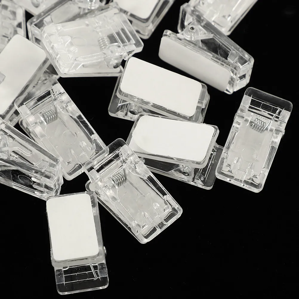 

60Pcs Mini Badge Holders Transparent Thickened Plastic Self-Adhesive Clips for Id Cards Name Tags Work Badge Display Office
