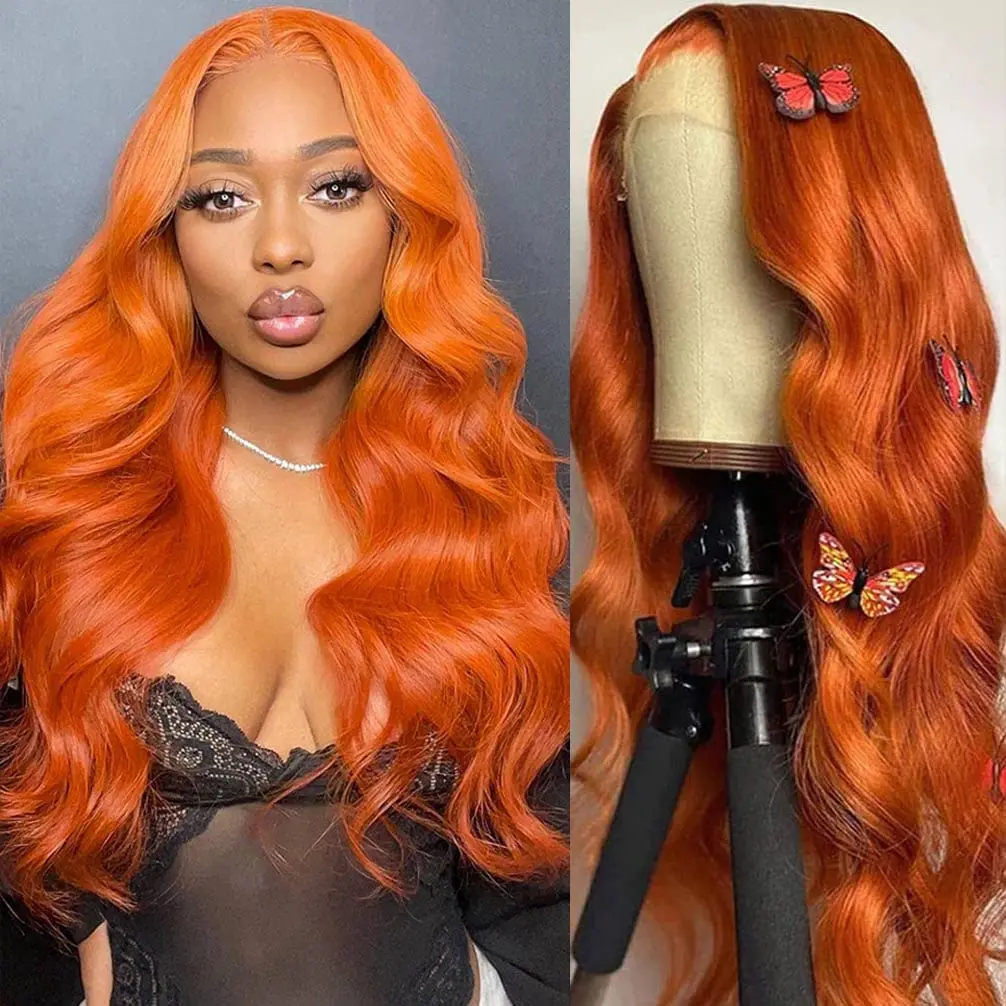 Ginger Orange Lace Front Wig Body Wave 13x4 HD Transparent Lace Frontal Wig 13x5 13x6 Colored Body Wave Human Hair Wig For Women