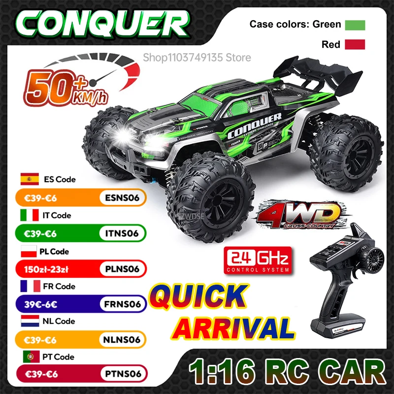 Image of WLtoys 16102 1:16 50KM/H Hochgeschwindigkeits-4WD-RC-Auto mit LED-Licht, ferngesteuertes Bigfoot-Kletterauto, Drift-Monstertruck für Kinder