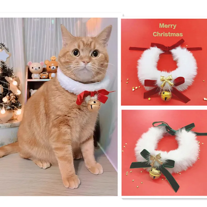 Weihnachtsthema, Katzenhalsband, Schal, Schleife, Glocke, leicht zu reinigendes Halsband, warmer Katzen- und Hundeschmuck, Weihnachten