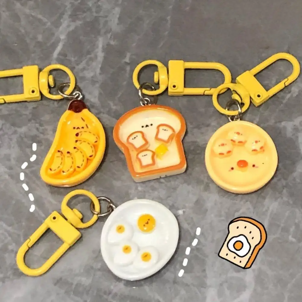Wallet Charm Decoration 4pcs Poached Egg Keychain Set Cartoon Food Pendant Collection Funny Simulated Breakfast for Wallet