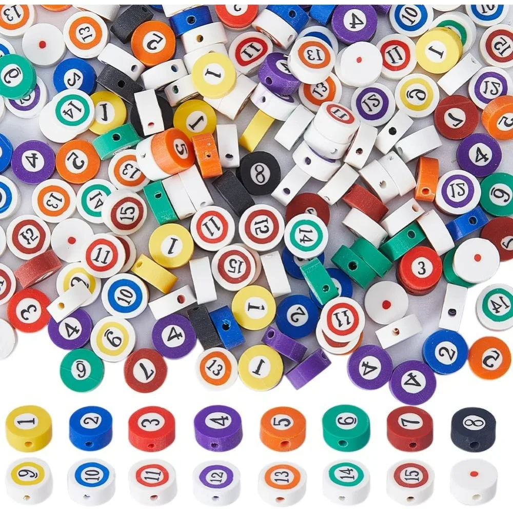 

1 коробка, 200 шт., бусины из полимерной глины, спортивные подвески, плоские круглые глиняные бусины, объемный бильярдный шар, номер, цветная прокладка с цифровой печатью