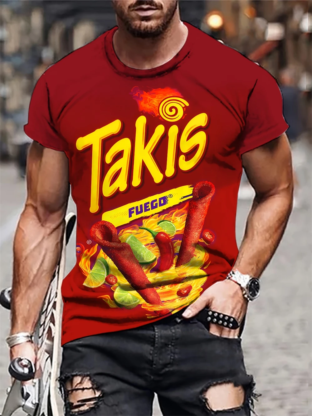 Camiseta de Moda para Hombre con Estampado 3D de Takis, Camiseta Casual de Manga Corta con Cuello Redondo, Ropa para Hombre para Actividades al Aire Libre, Camisetas para el Verano