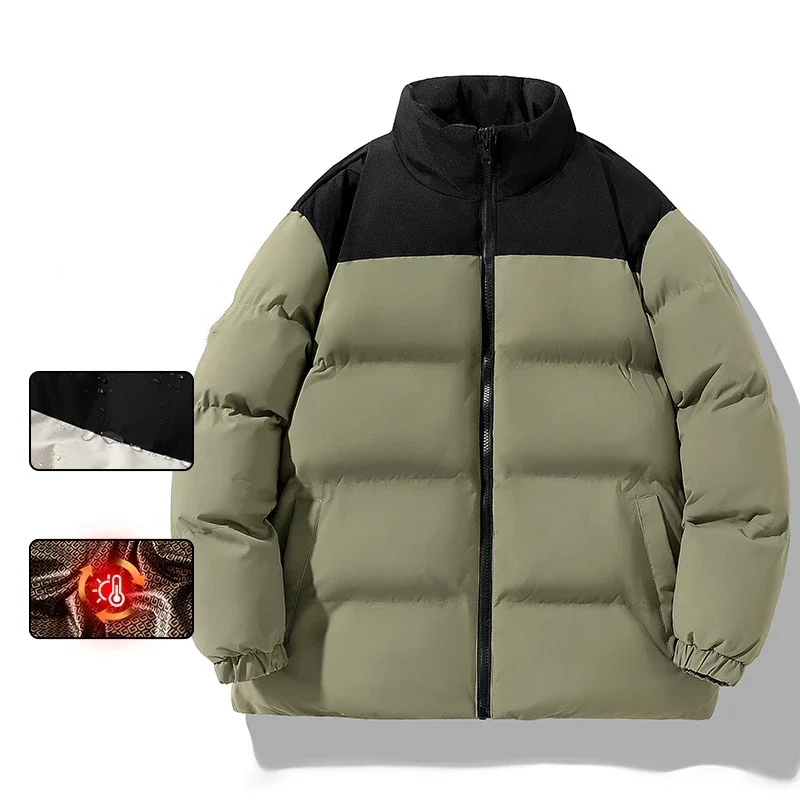 

Хлопковая куртка с воротником-стойкой в стиле поп-пэчворк для мужчин, зимнее модное пальто свободного кроя, утолщенное хлопковое пальто, хлопковое платье без графена