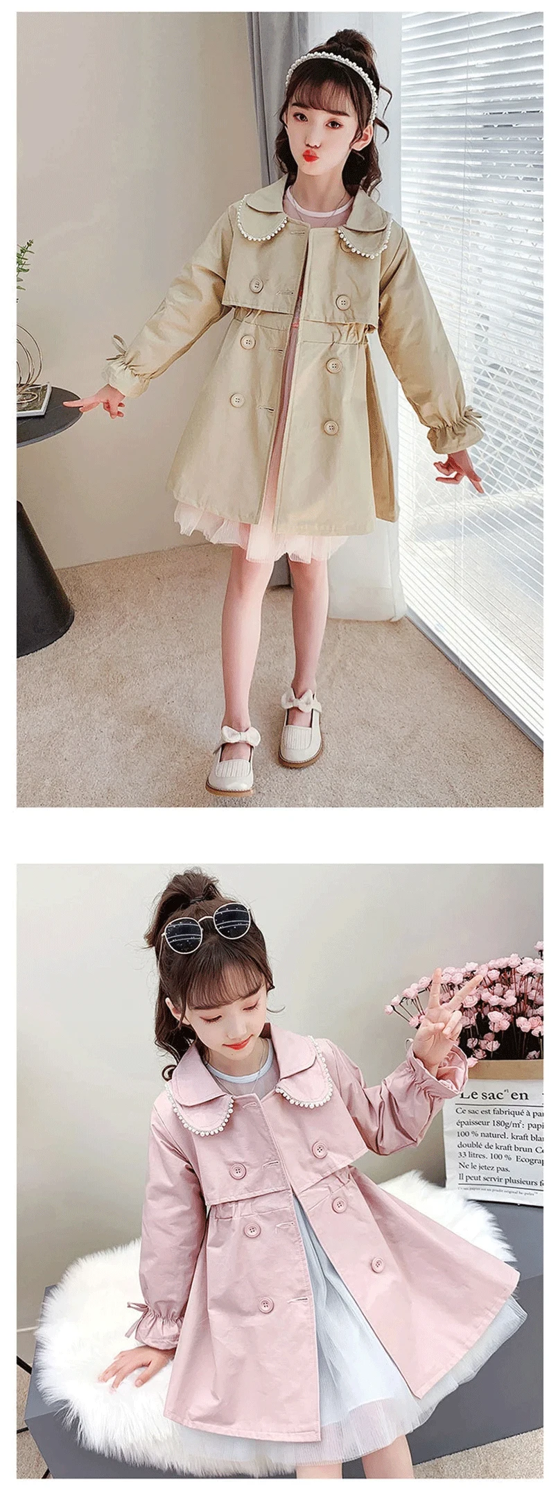 2024 frühling Herbst Neue Ankunft Mode Koreanischen Stil Mädchen Graben Mantel kinder Oberbekleidung Lange Windschutz Jacke Für Mädchen 4-12Y – Detail 11