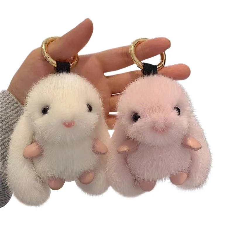 Porte-clés lapin pelucheux mignon, pendentif de sac lapin Pompon en peluche pour Couple, porte-clés de voiture, bijoux cadeaux