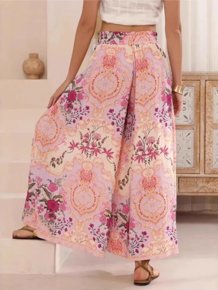 Pantalones palazzo bohemios para mujer, pantalones de pierna ancha para Yoga, cintura con lazo, pantalones para cubrir la playa, pantalones sueltos suaves y transpirables, verano 2026