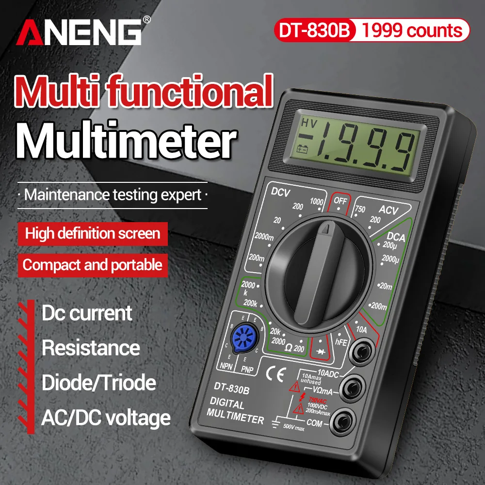 

Multimeter Professional Digital High-precision AC/DC Voltage Meter DC Current Triode Diode Handheld Meter Test Tool ANENG DT830B