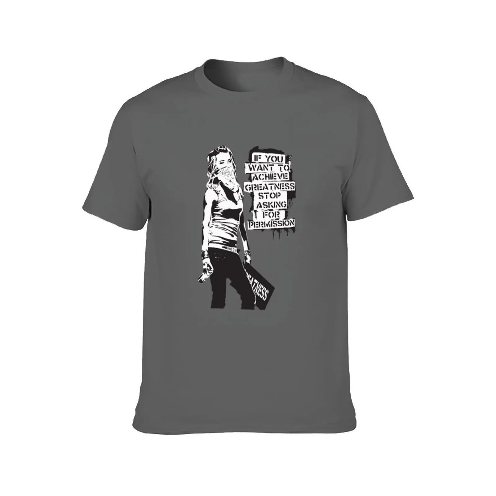 Banksy quote graffiti If You Want to Achieve Greatness stop asking for permission black and white with Banksy tag signat T-Shirt