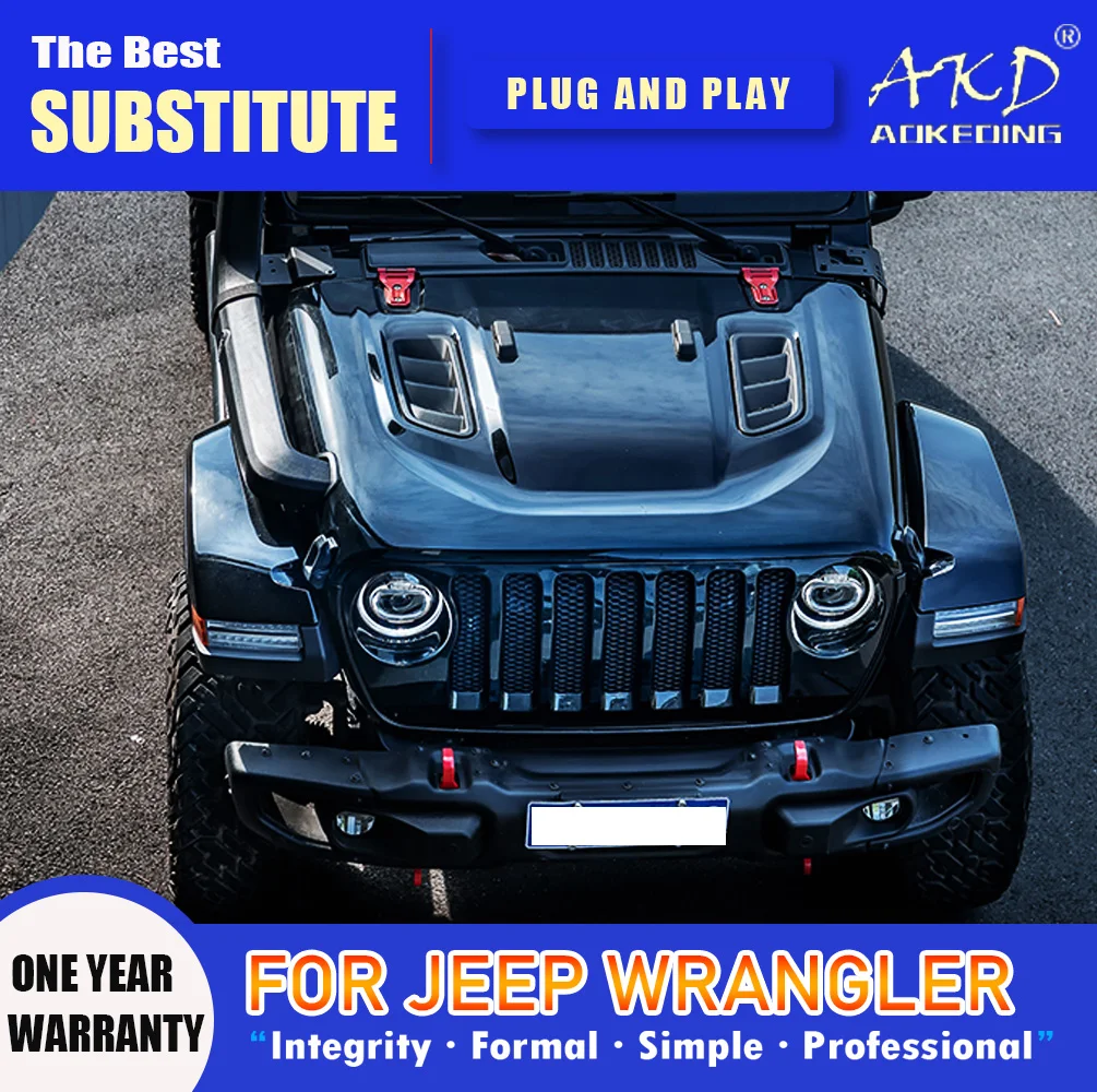 AKD Head Lamp for Jeep Wrangler LED Headlight 2018-2021 Headlights Wrangler DRL Turn Signal High Beam Angel Eye Projector Lens