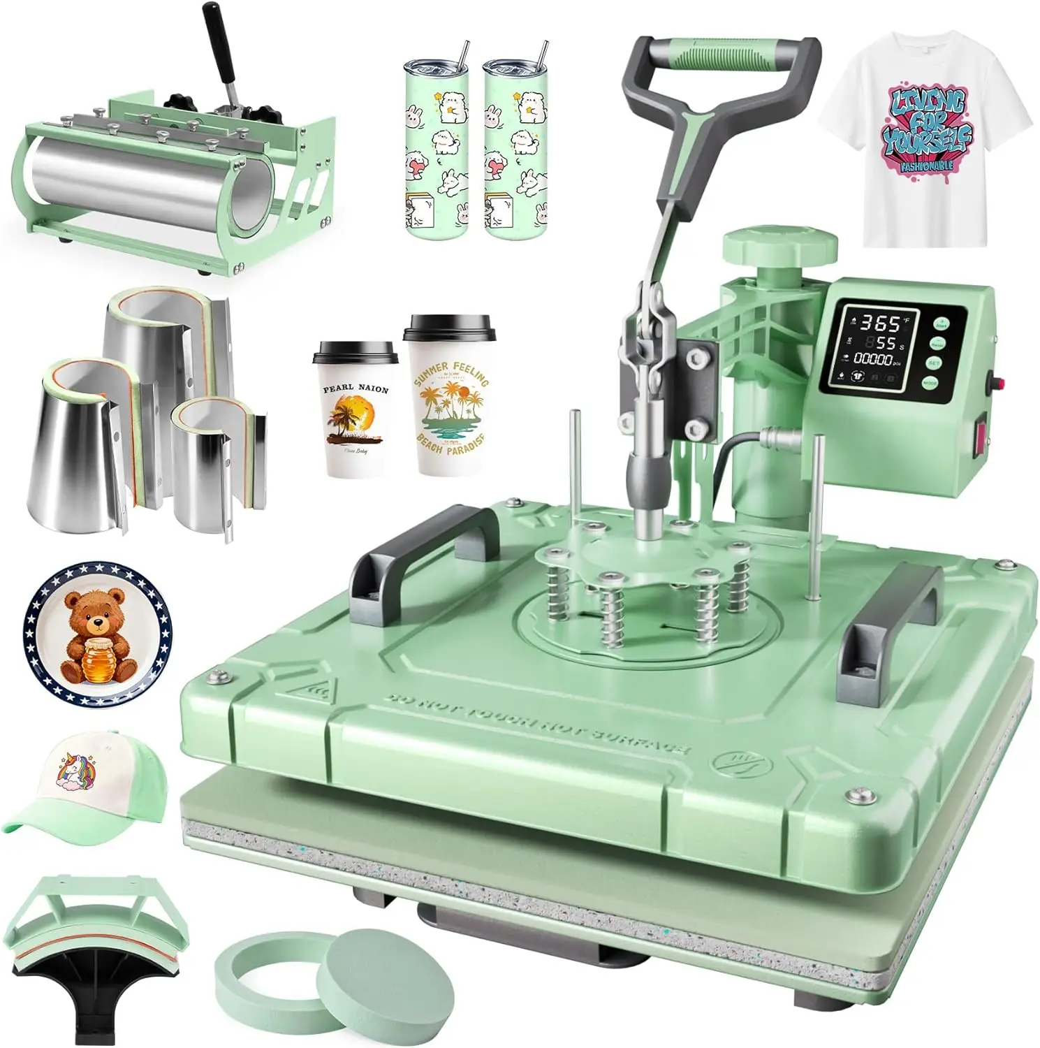 

8 in 1 Heat Press Machine 15x15 Inch Swing Away Digital Sublimation Heat Transfer Press with 20oz 30oz Tumbler Attachments
