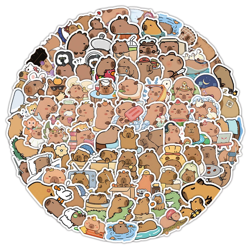 10/30/50/120pcs Kawaii Cartoon Capybara Stickers Decals DIY Guitar Stationery Laptop Notebook Waterproof Cute Animal Sticker Toy
