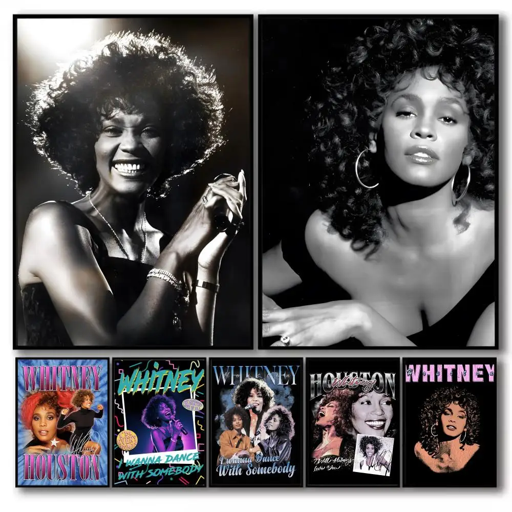 Póster de la cantante W-Whitney H-Houston, decoración de regalos navideños diseñada para el hogar, restaurante, espacio de oficina, arte de pared