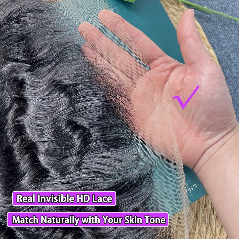 13x6 HD Lace Frontal Deep Wave Human Hair Natural Black Color Preplucked Bleached Knots Invisible Lace Raw Virgin Human Hair