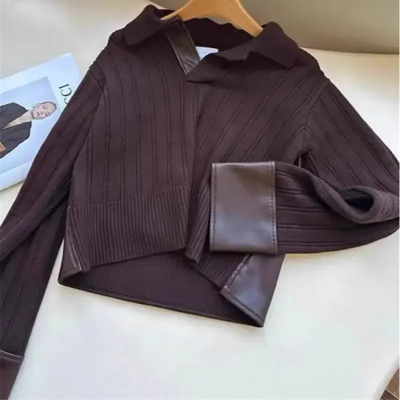 女性のカジュアルなポロネックニットセーター,スプライスウールセーター,多用途のストライプニット,新しいデザイン,秋,2020