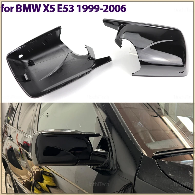 For BMW X5 E53 1999-2006 High Quality Carbon Fiber Glossy Black Replacement Rearview Side Mirror Covers Cap with Tool